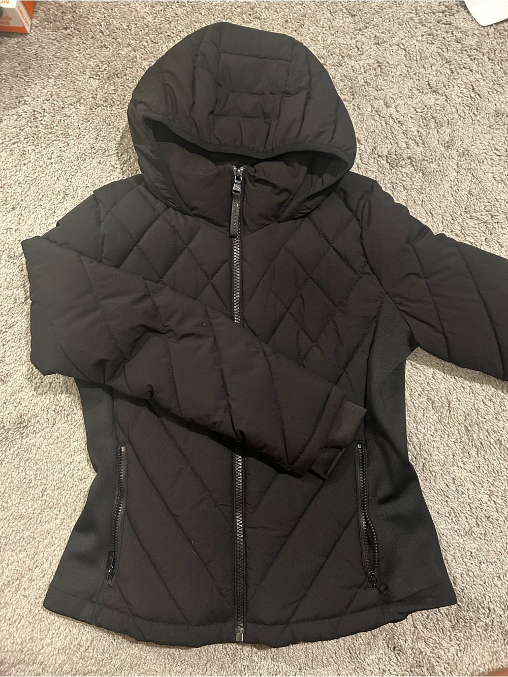 Calvin Klein Black Quilted Hooded Puffer Jacket with Side Panels